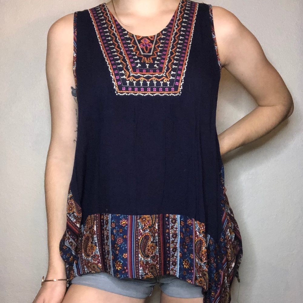 Flowy Blouse with Paisley Accents
